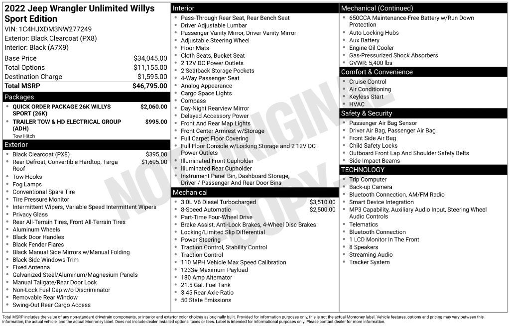 2022 Jeep Wrangler Unlimited Willys