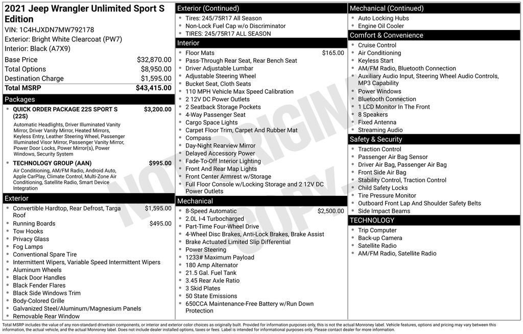 2021 Jeep Wrangler Unlimited Sport S