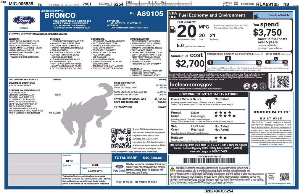 2024 Ford Bronco Outer Banks 4x4