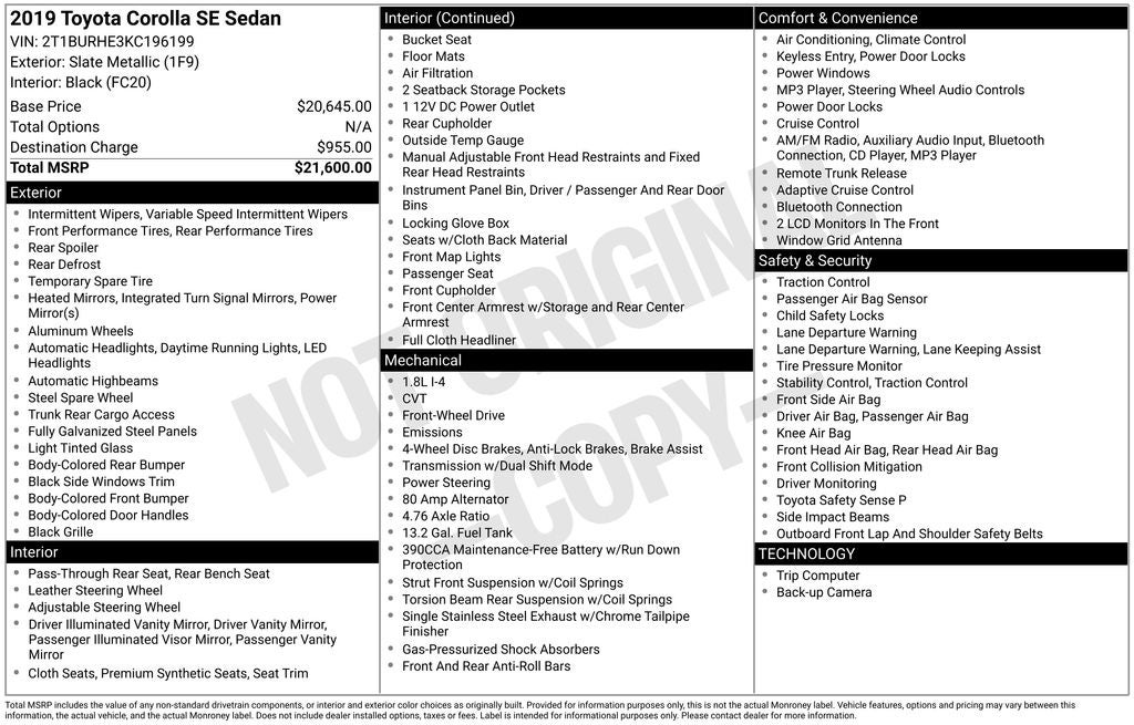 2019 Toyota COROLLA SE