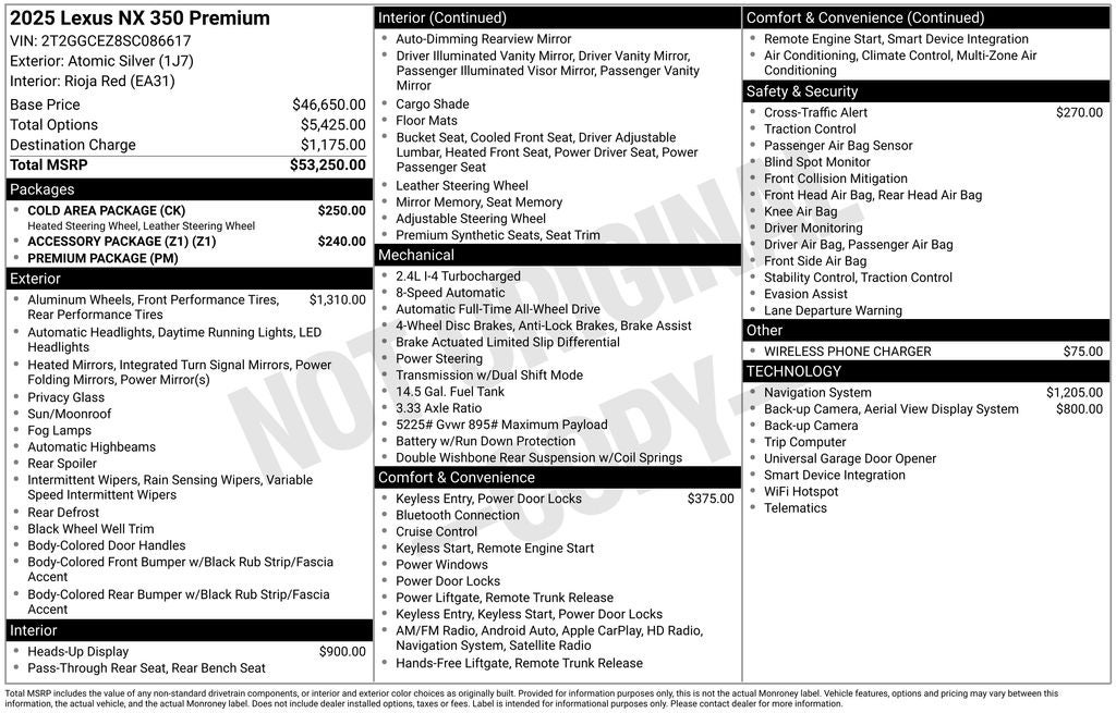 2025 Lexus NX 350 350 Premium