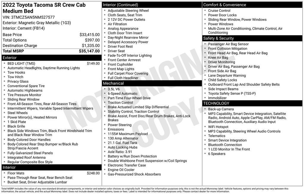 2022 Toyota Tacoma SR V6