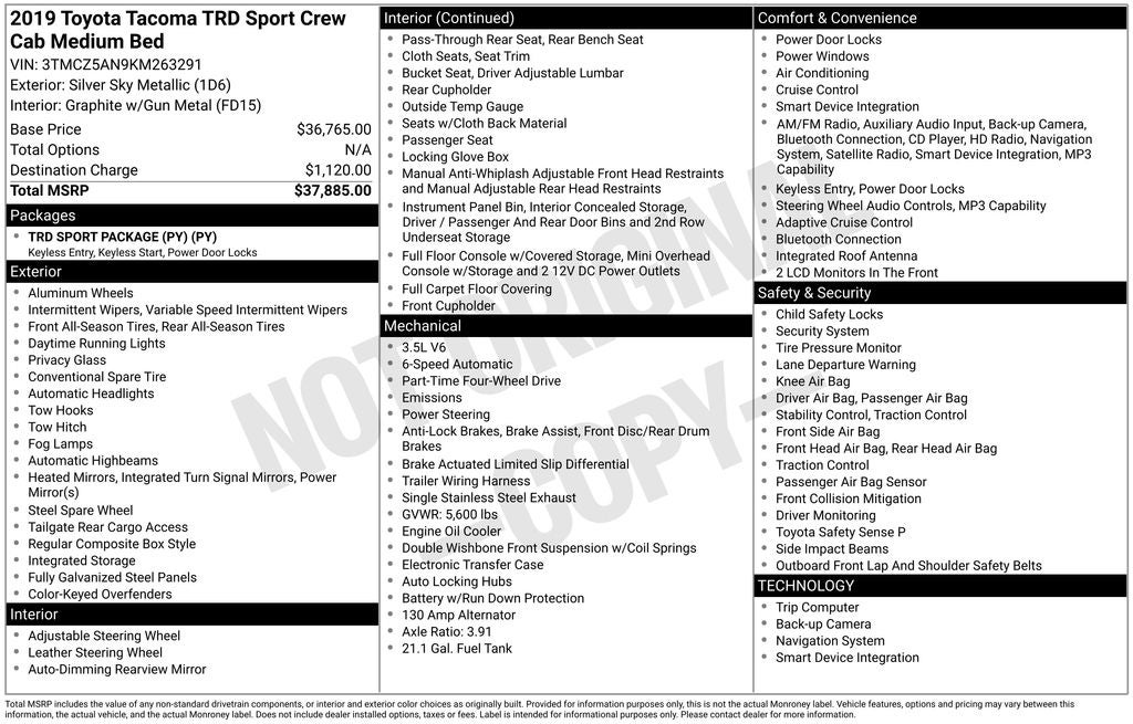 2019 Toyota TACOMA TRD SPORT TRD Sport V6