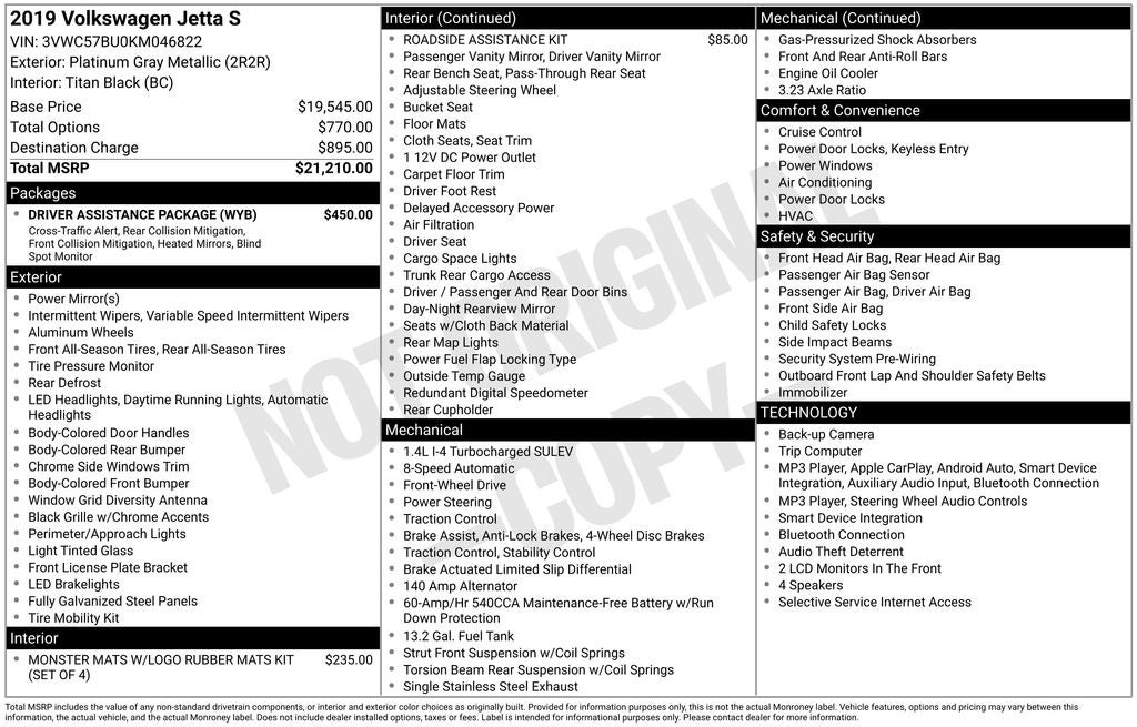 2019 Volkswagen Jetta 1.4T S