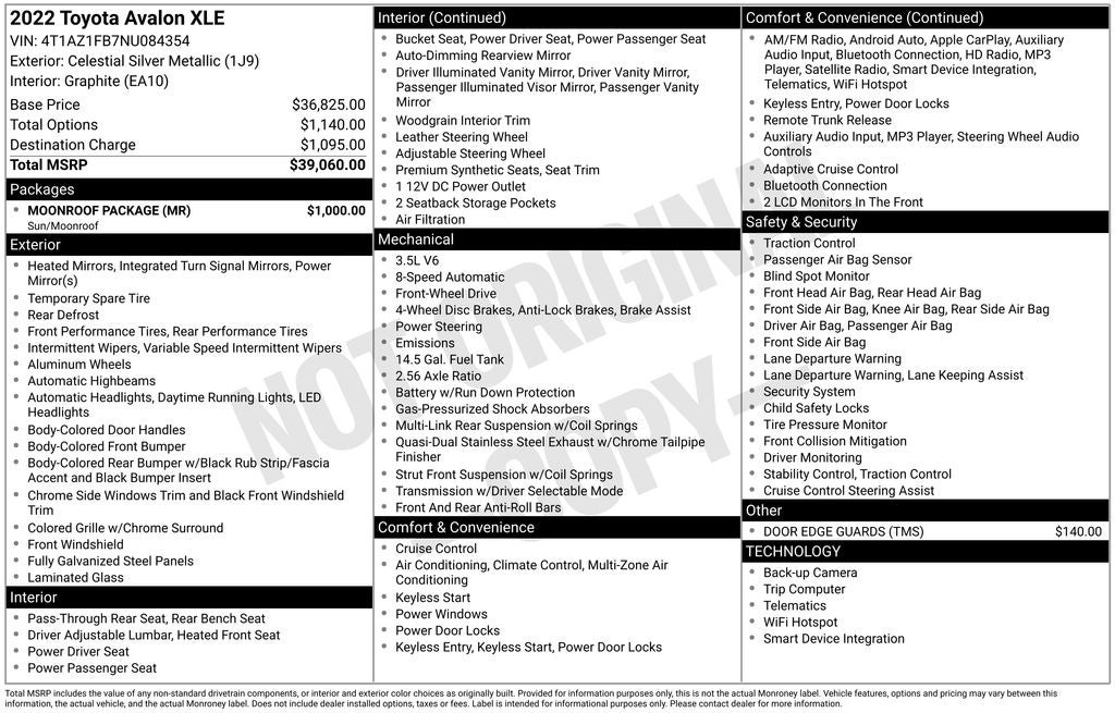 2022 Toyota AVALON XLE