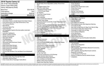 2018 Toyota CAMRY LE