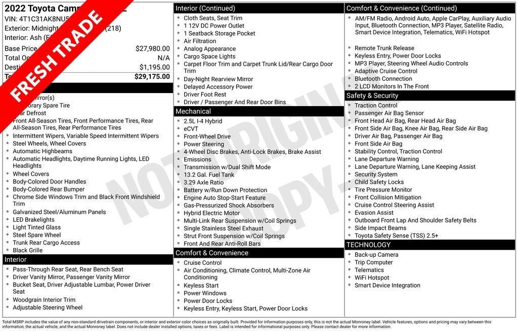 2022 Toyota CAMRY LE
