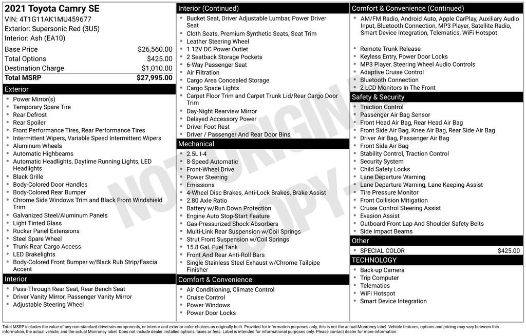 2021 Toyota CAMRY SE
