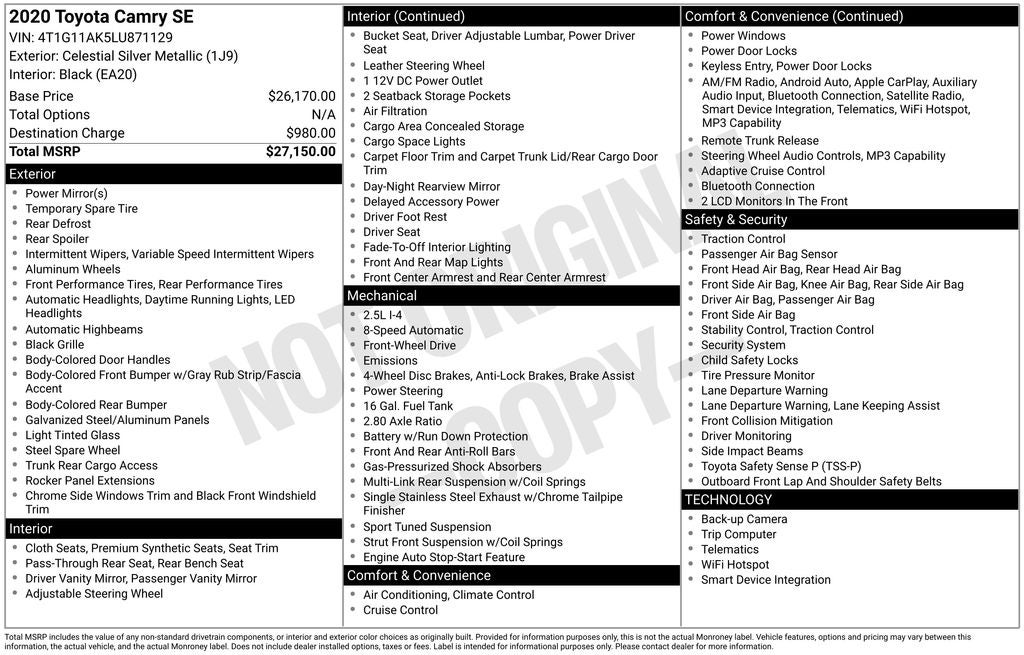 2020 Toyota CAMRY SE