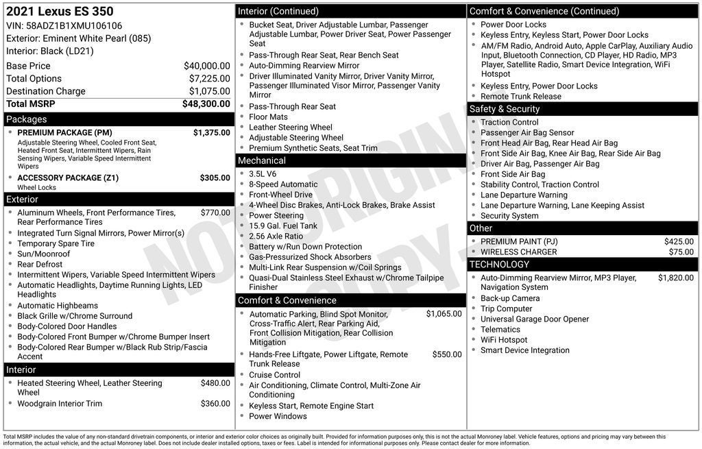 2021 Lexus ES 350 350