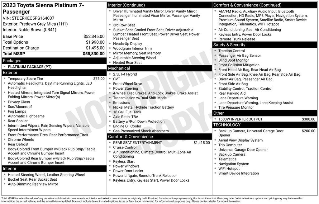 2023 Toyota SIENNA PLATINUM Platinum 7 Passenger