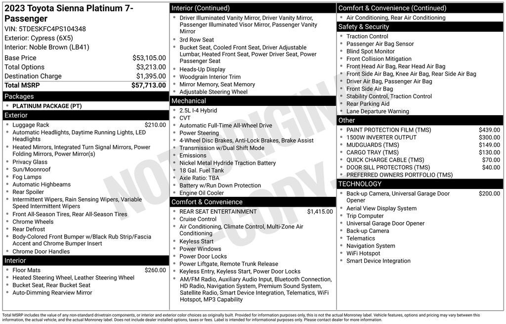 2023 Toyota Sienna Platinum 7 Passenger