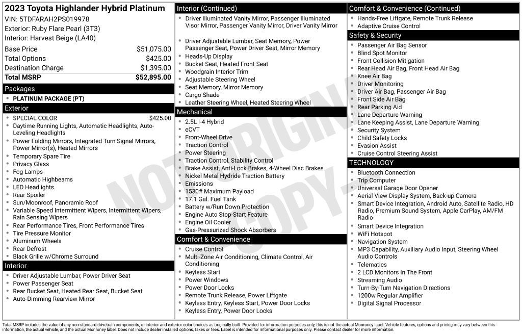 2023 Toyota Highlander Hybrid Platinum