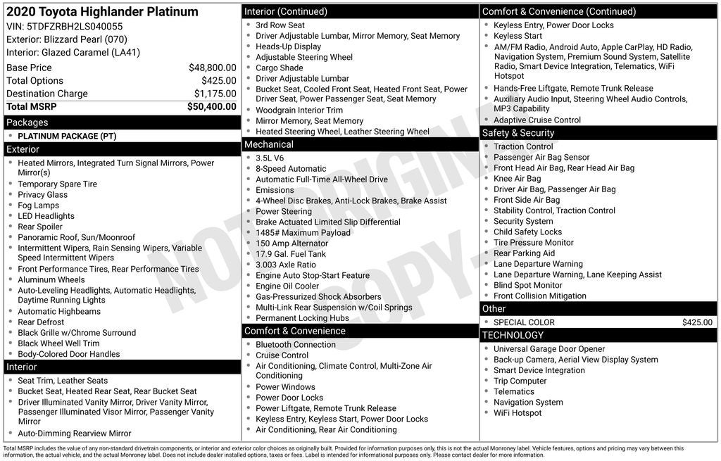 2020 Toyota HIGHLANDER Platinum