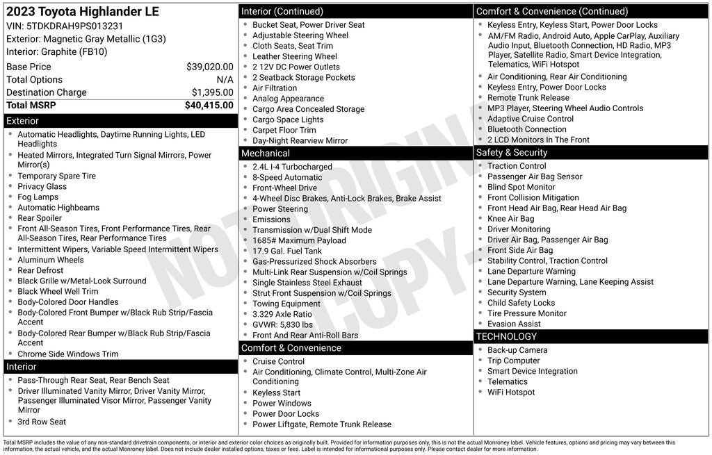 2023 Toyota HIGHLANDER LE