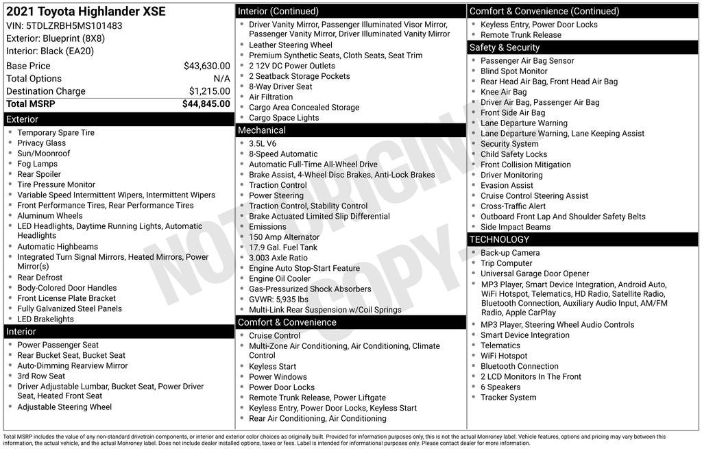 2021 Toyota Highlander XSE
