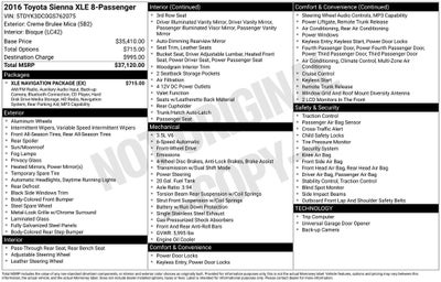 2016 Toyota SIENNA XLE 3.5L XLE 8 Passenger