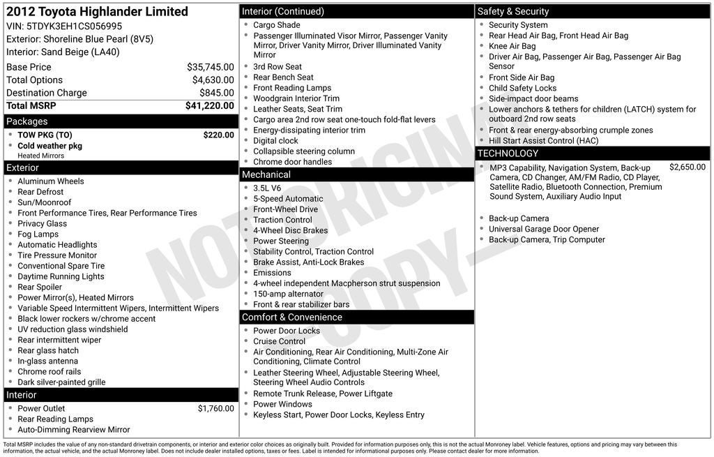 2012 Toyota HIGHLANDER LTD Limited