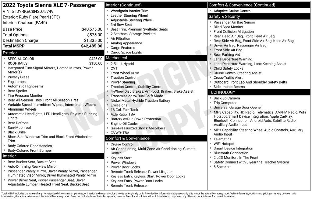 2022 Toyota Sienna XLE 7 Passenger
