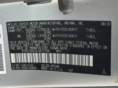 2020 Toyota SIENNA XLE 3.5L XLE 8 Passenger