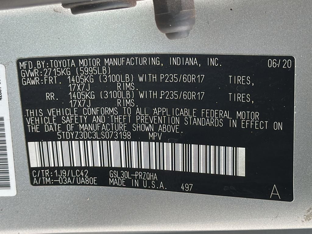 2020 Toyota SIENNA XLE 3.5L XLE 8 Passenger