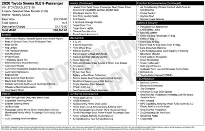 2020 Toyota SIENNA XLE 3.5L Limited 7 Passenger