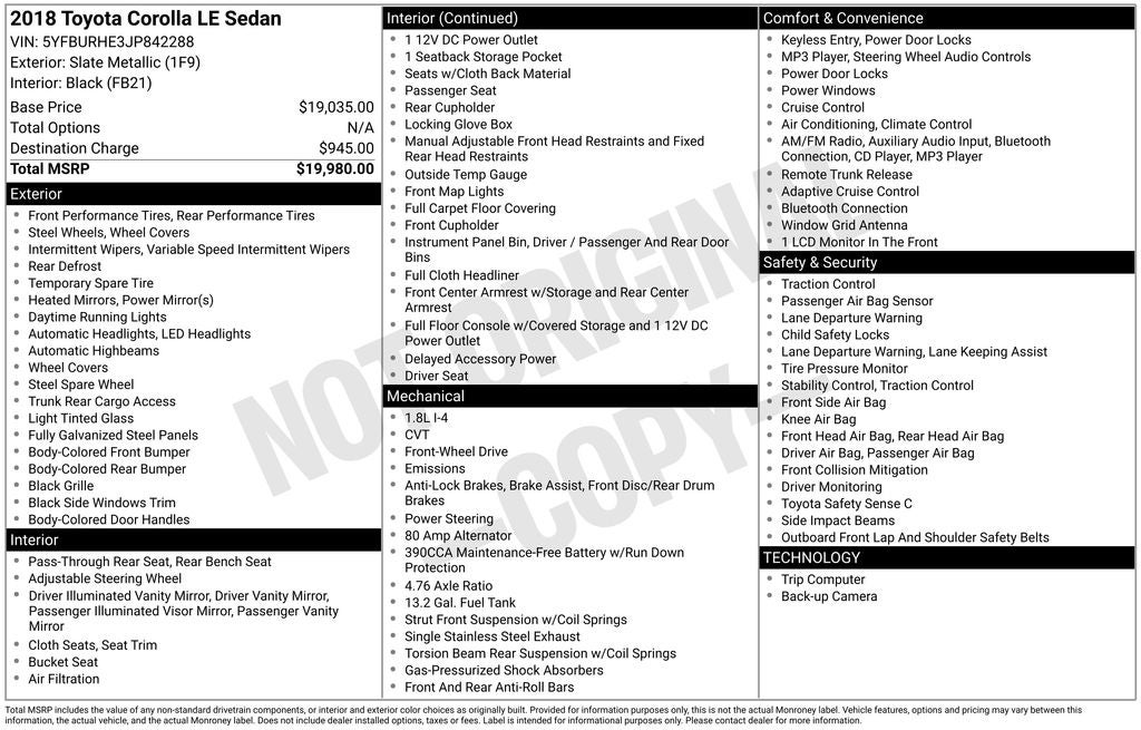 2018 Toyota COROLLA LE