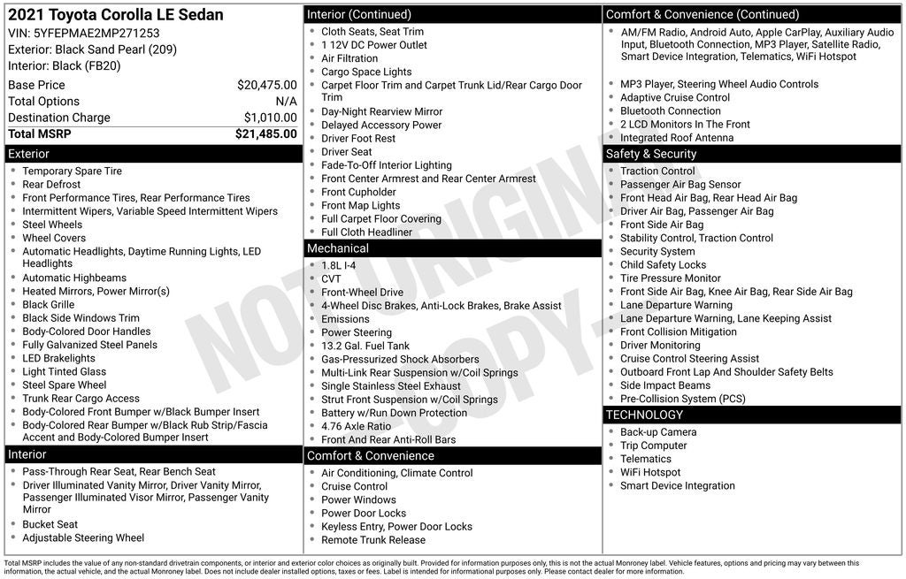 2021 Toyota COROLLA LE