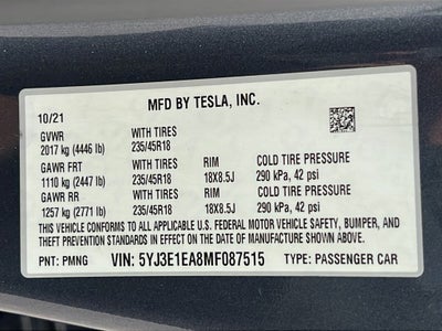 2021 Tesla Model 3 Standard Range Plus