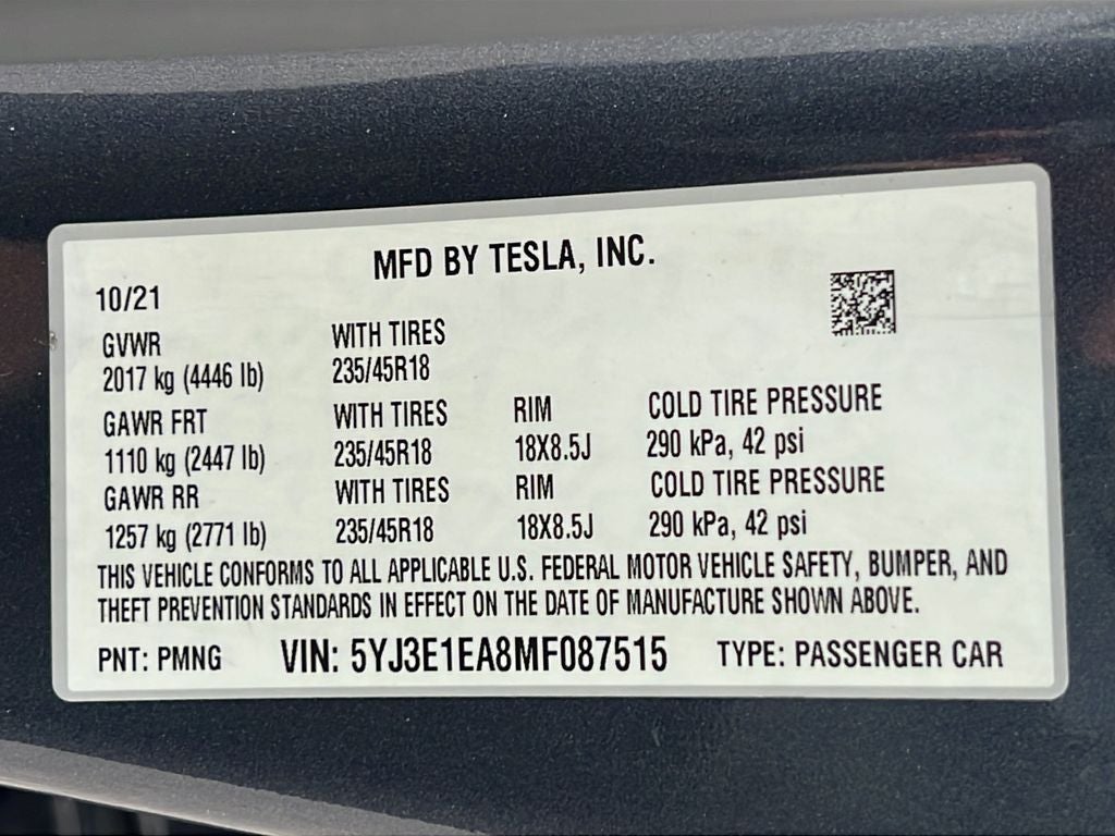 2021 Tesla Model 3 Standard Range Plus