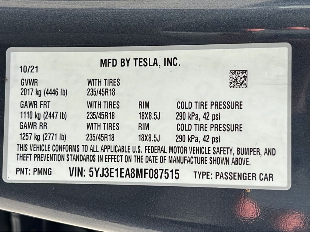 2021 Tesla Model 3 Standard Range Plus