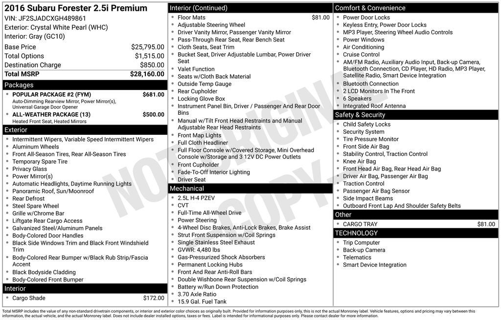 2016 Subaru Forester 2.5i Premium Premium