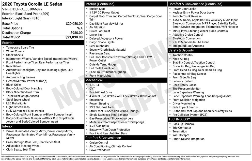 2020 Toyota COROLLA LE