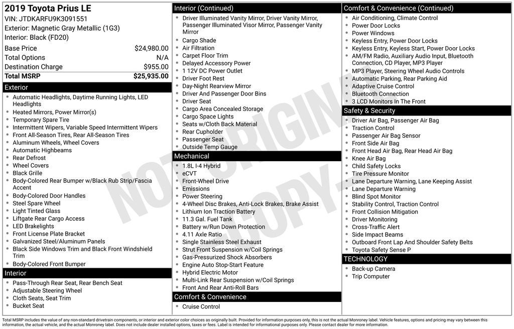 2019 Toyota PRIUS LE