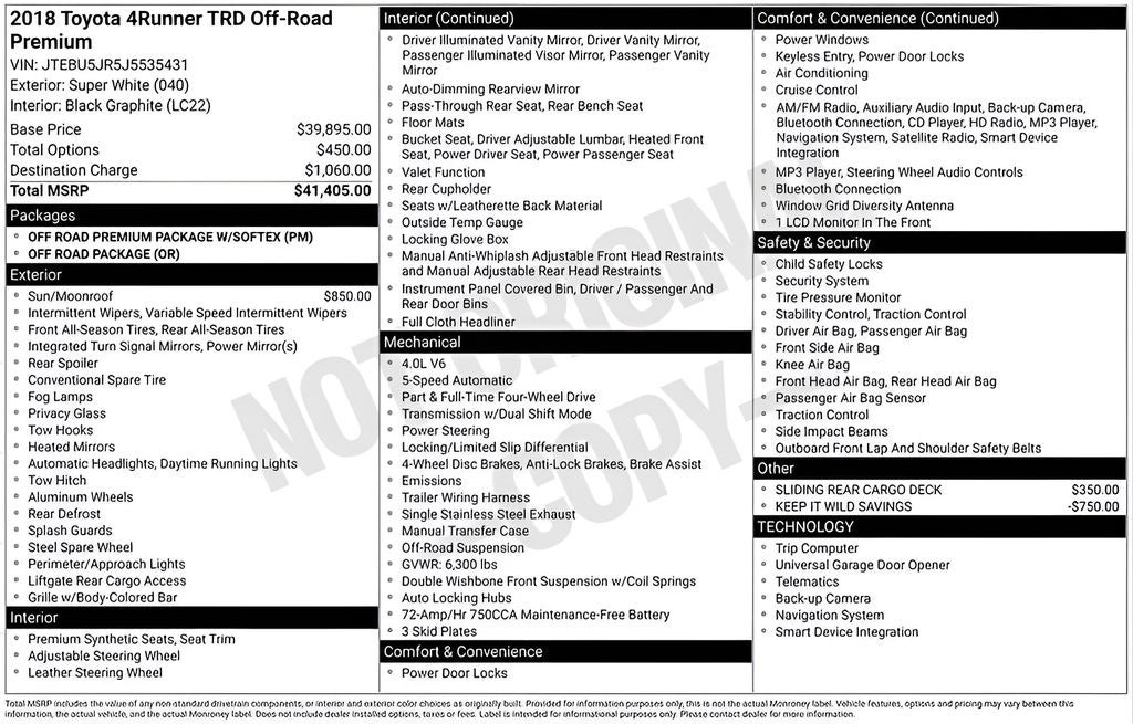 2018 Toyota 4RUNNER TRD Off-Road Premium