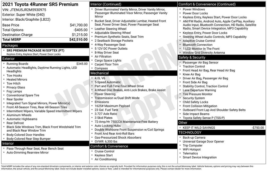2021 Toyota 4RUNNER SR5 Premium