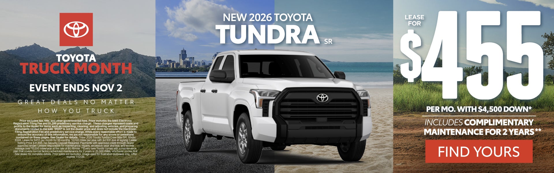 2026 Toyota Tundra SR Lease for $455 Per month with $4,500 d