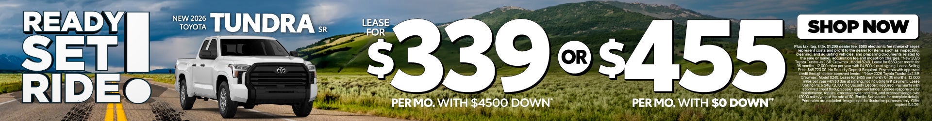 2026 Toyota Tundra SR Lease for $339 Per month with $4500 down* OR $455 with $0 down**
